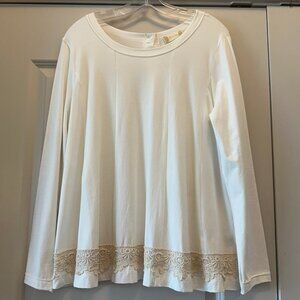 Altar'd State Cream Long Sleeve Top with Lace - Size Large